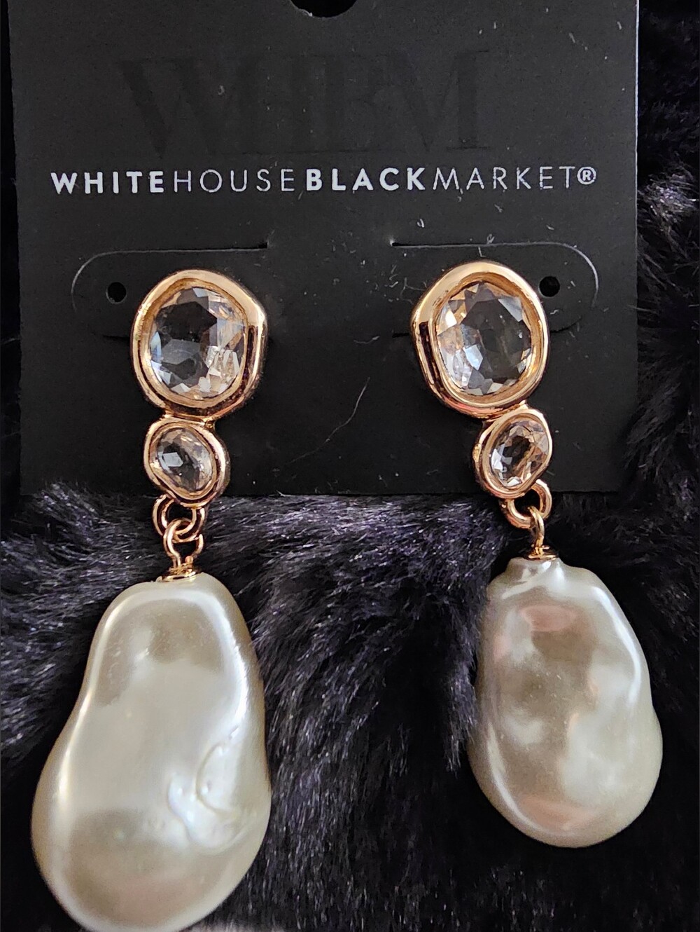 White House Black Market WHBM Baroque Pearl Crystal Drop Earrings NWT - Picture 4 of 5